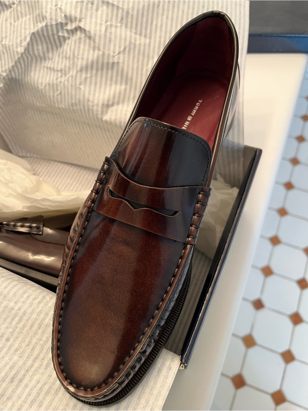 Tommy Hilfiger MADE IN ITALY, Men's Dark Brown Leather Penny Loafers